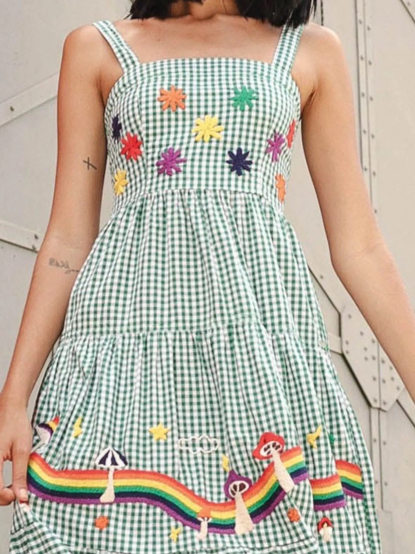 Embroidered Square Neck Tiered Maxi Cami Dress - MAD RUFFI