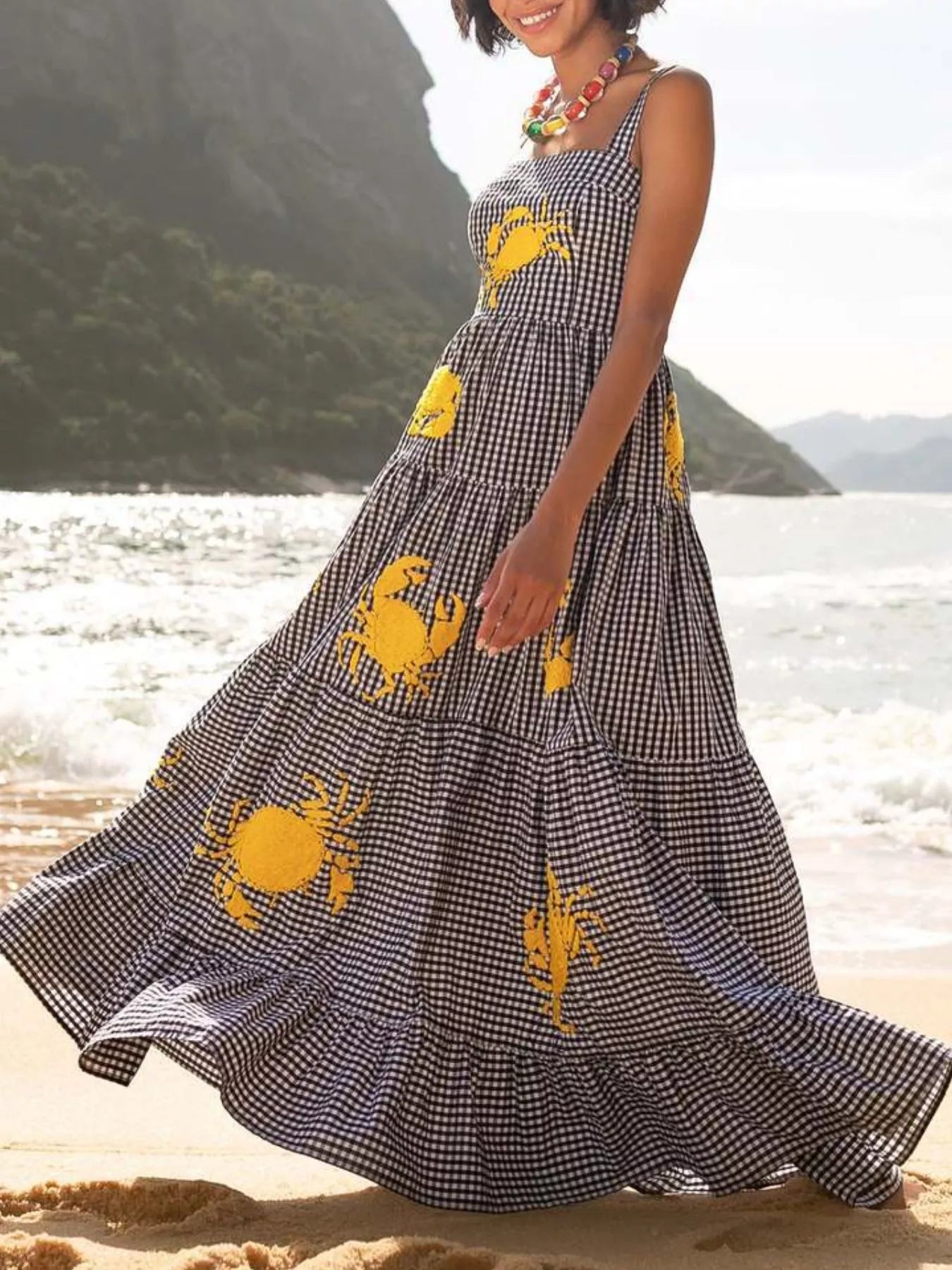 Embroidered Square Neck Tiered Maxi Cami Dress - MAD RUFFI