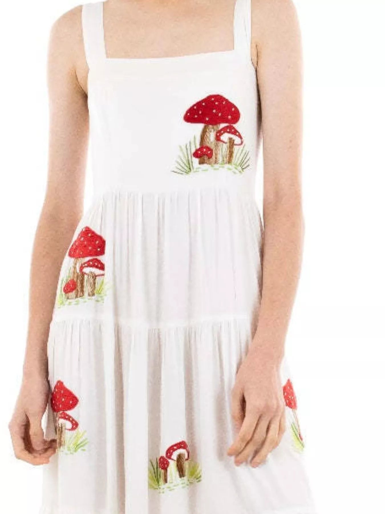 Embroidered Square Neck Tiered Maxi Cami Dress - MAD RUFFI