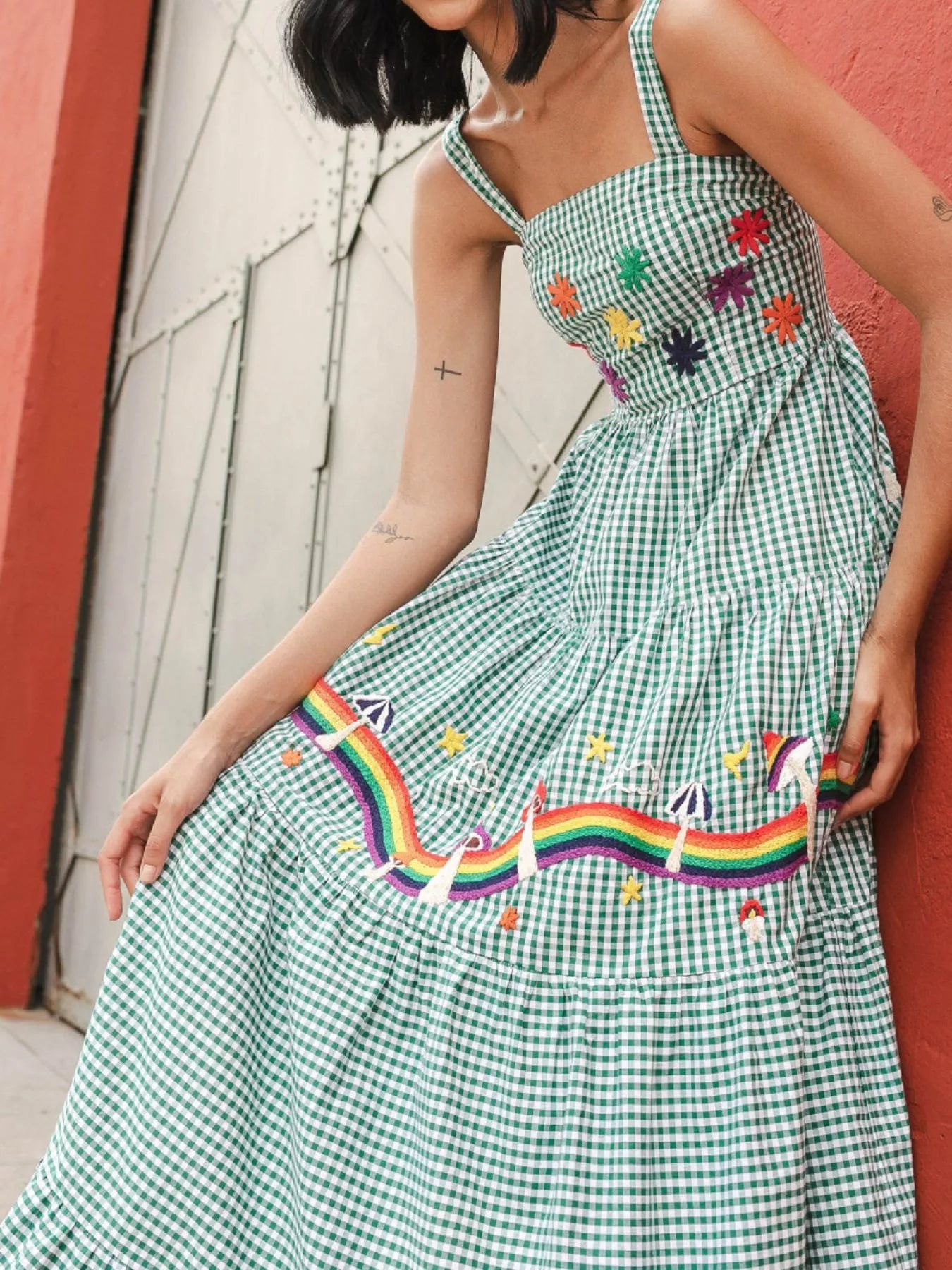 Embroidered Square Neck Tiered Maxi Cami Dress - MAD RUFFI