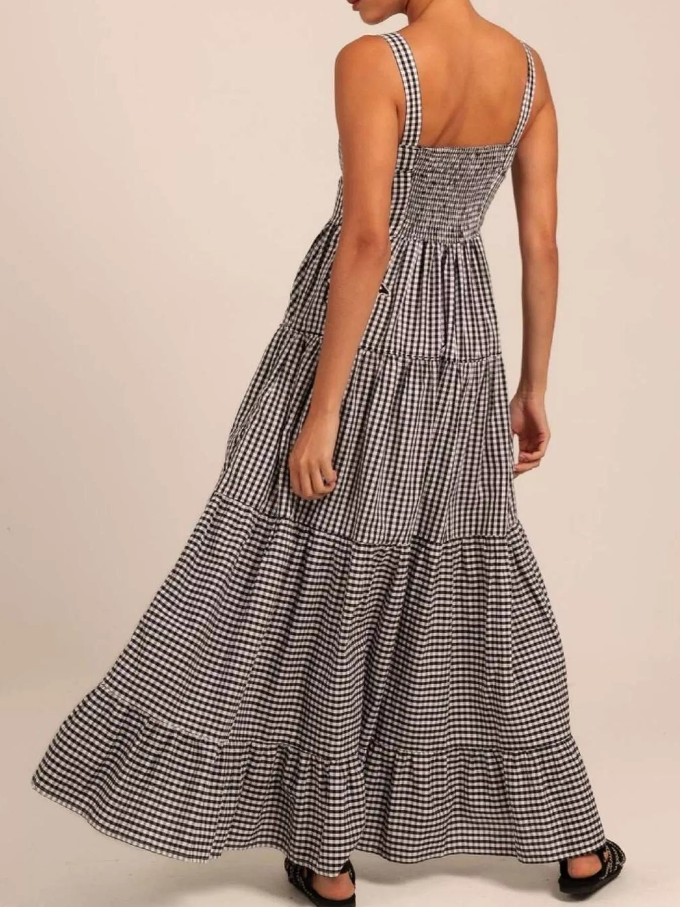 Embroidered Square Neck Tiered Maxi Cami Dress - MAD RUFFI