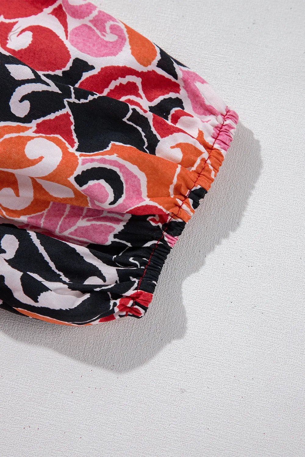 Ethnic Print Split Neck Short Puff Sleeve Blouse - MAD RUFFI