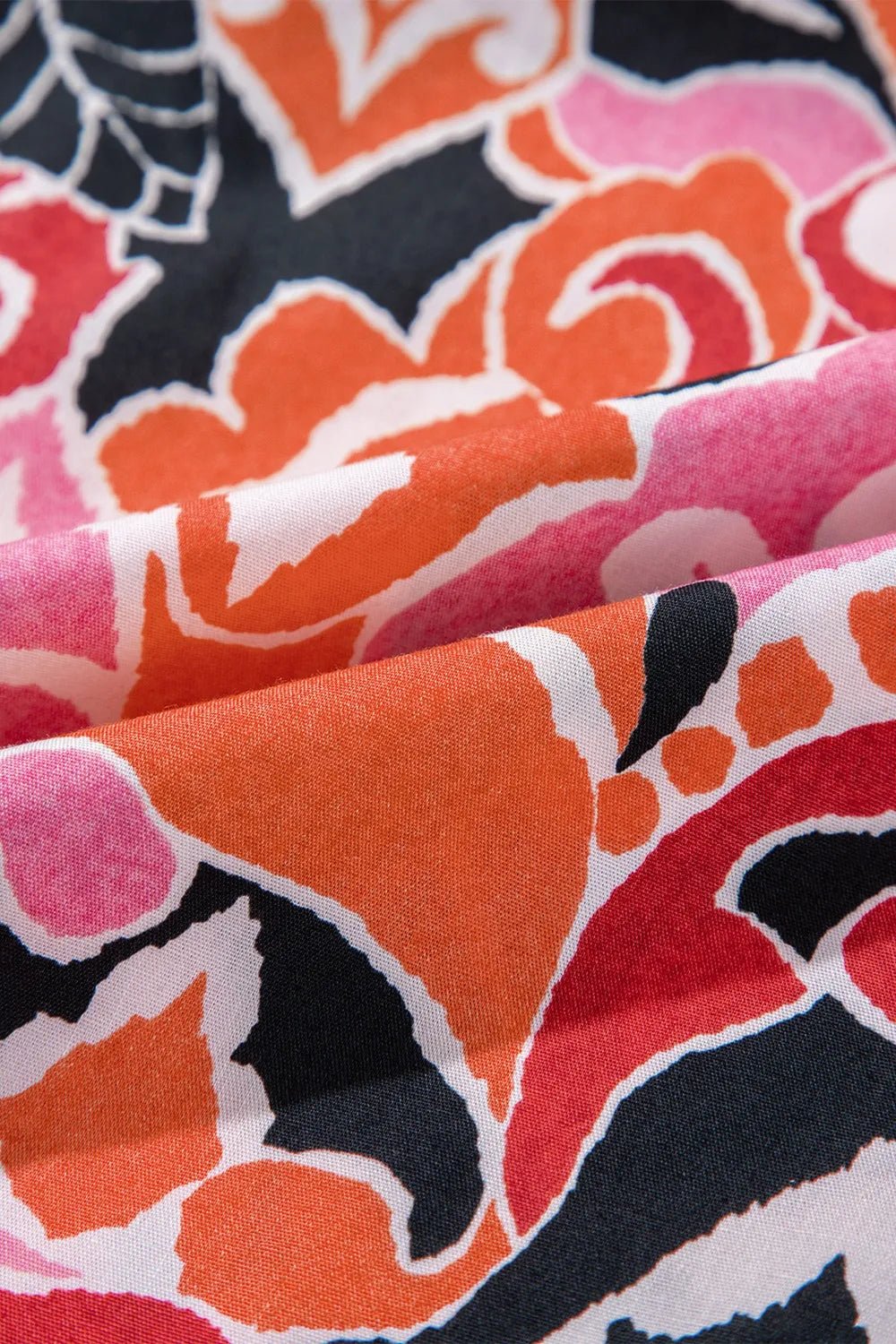 Ethnic Print Split Neck Short Puff Sleeve Blouse - MAD RUFFI