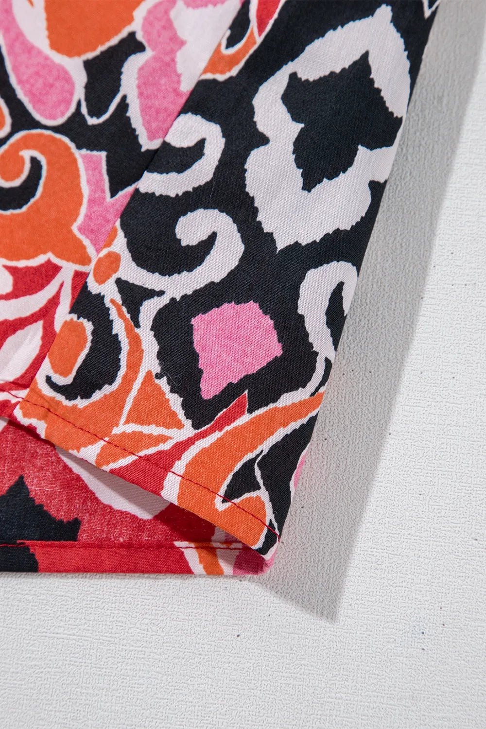 Ethnic Print Split Neck Short Puff Sleeve Blouse - MAD RUFFI