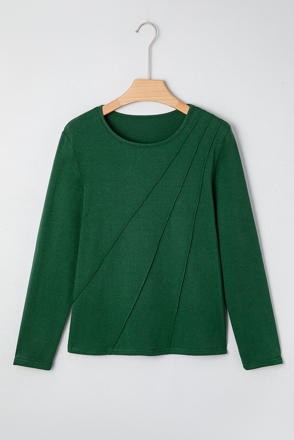 Evergreen Asymmetric Seam Detail Solid Color Long Sleeve Top - MAD RUFFI