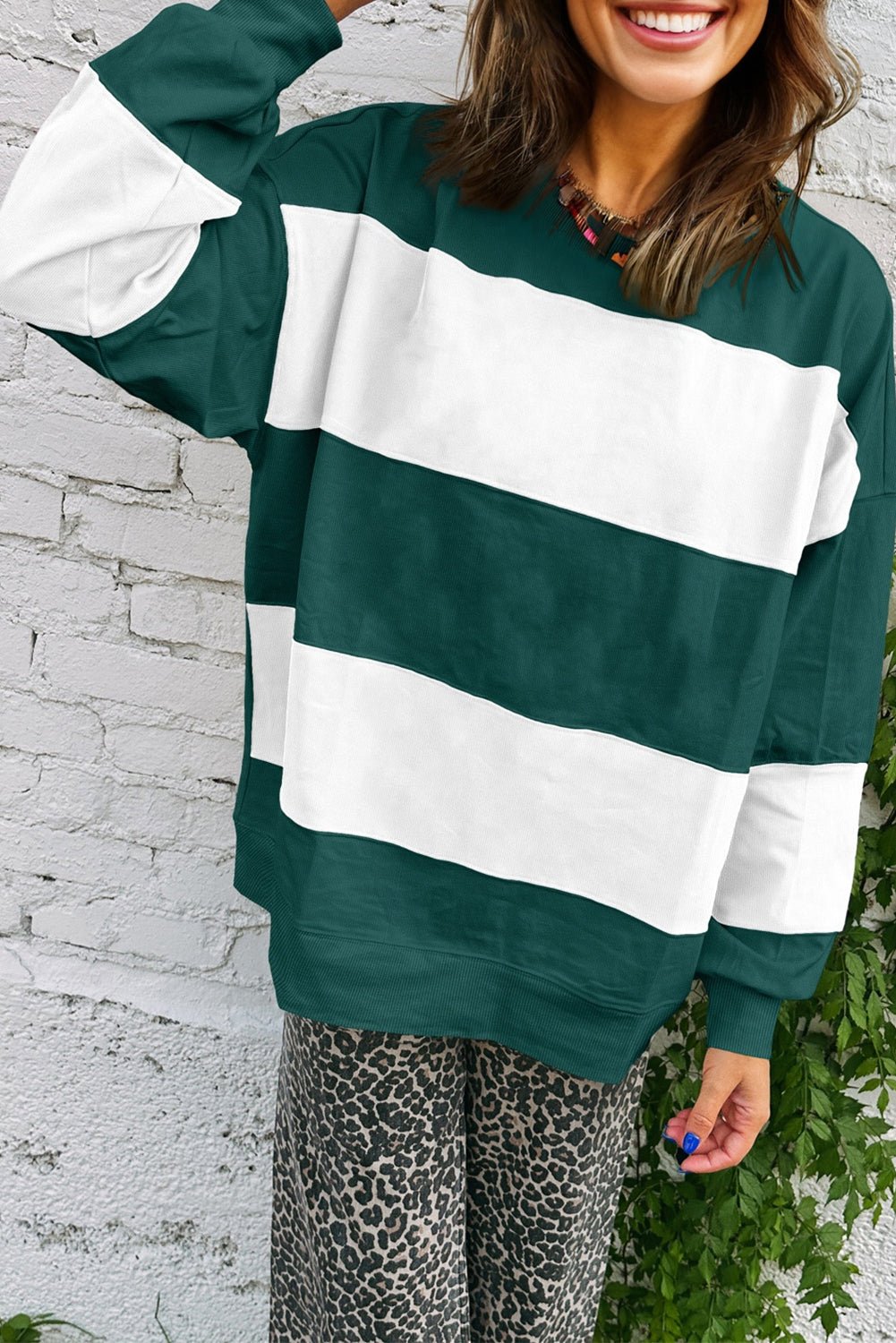 Evergreen Colorblock Drop Shoulder Baggy Sweatshirt - MAD RUFFI