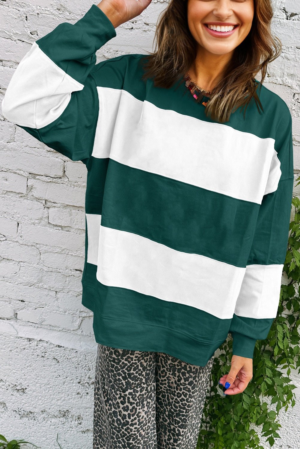 Evergreen Colorblock Drop Shoulder Baggy Sweatshirt - MAD RUFFI