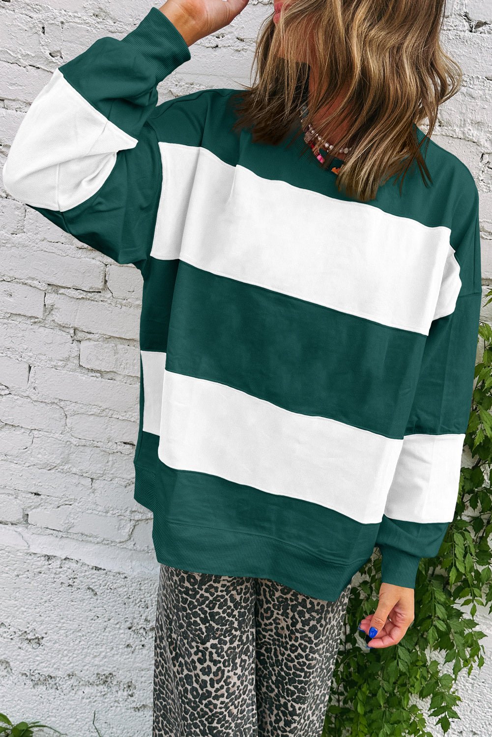 Evergreen Colorblock Drop Shoulder Baggy Sweatshirt - MAD RUFFI