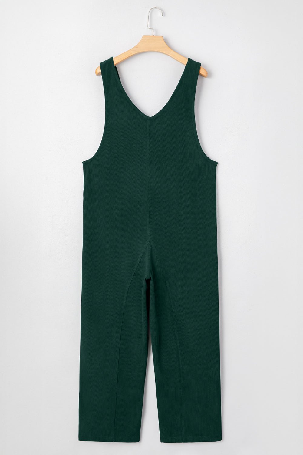 Evergreen Corduroy V Neck Patched Pocket Sleeveless Jumpsuit - MAD RUFFI