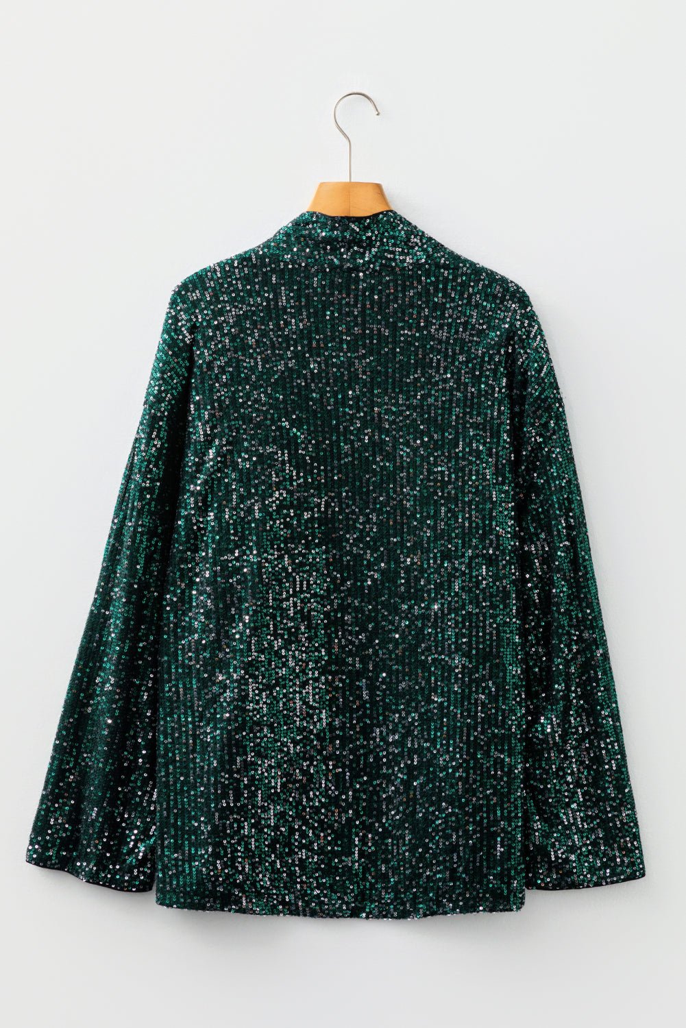 Evergreen Glitter Sequin Open Front Long Sleeve Top - MAD RUFFI
