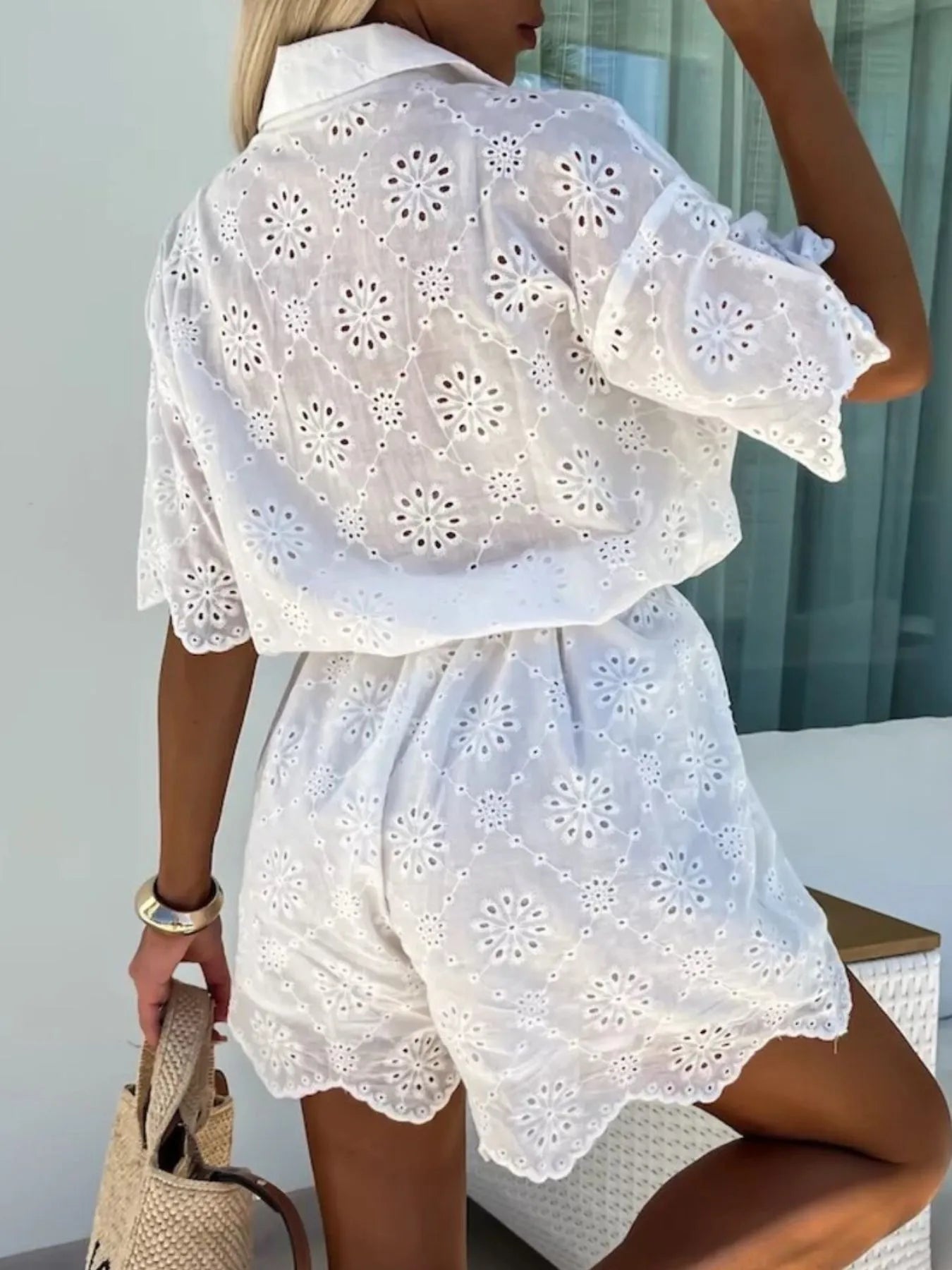 Eyelet Lace Button - Up Romper - MAD RUFFI