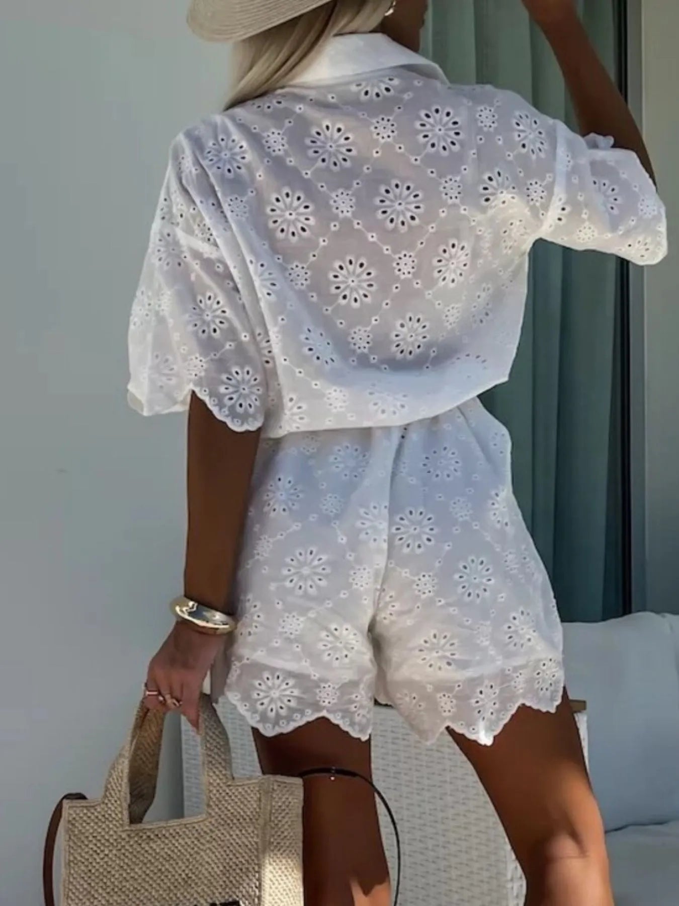 Eyelet Lace Button - Up Romper - MAD RUFFI