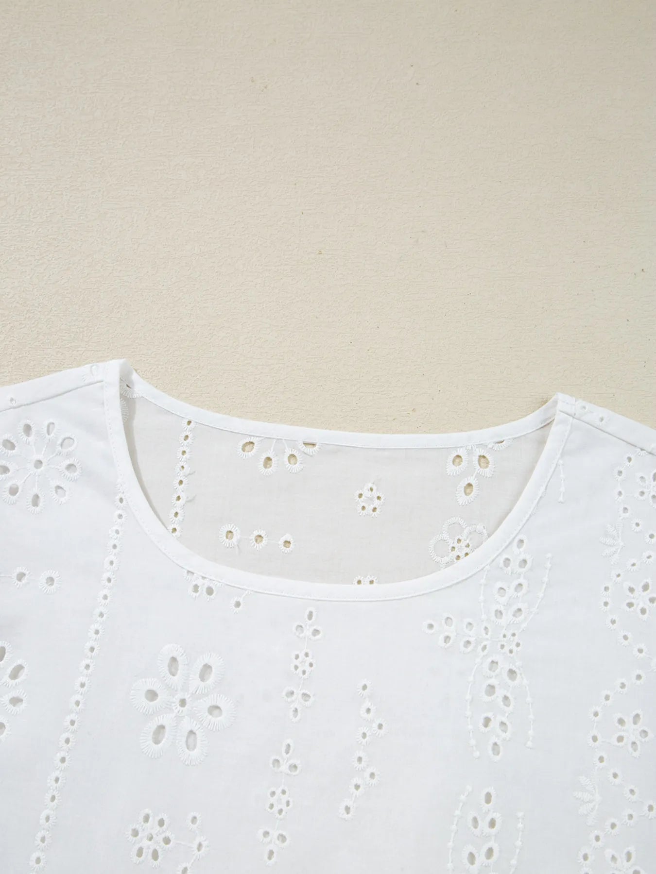 Eyelet Long Sleeve Blouse with Elastic Cuffs - MAD RUFFI