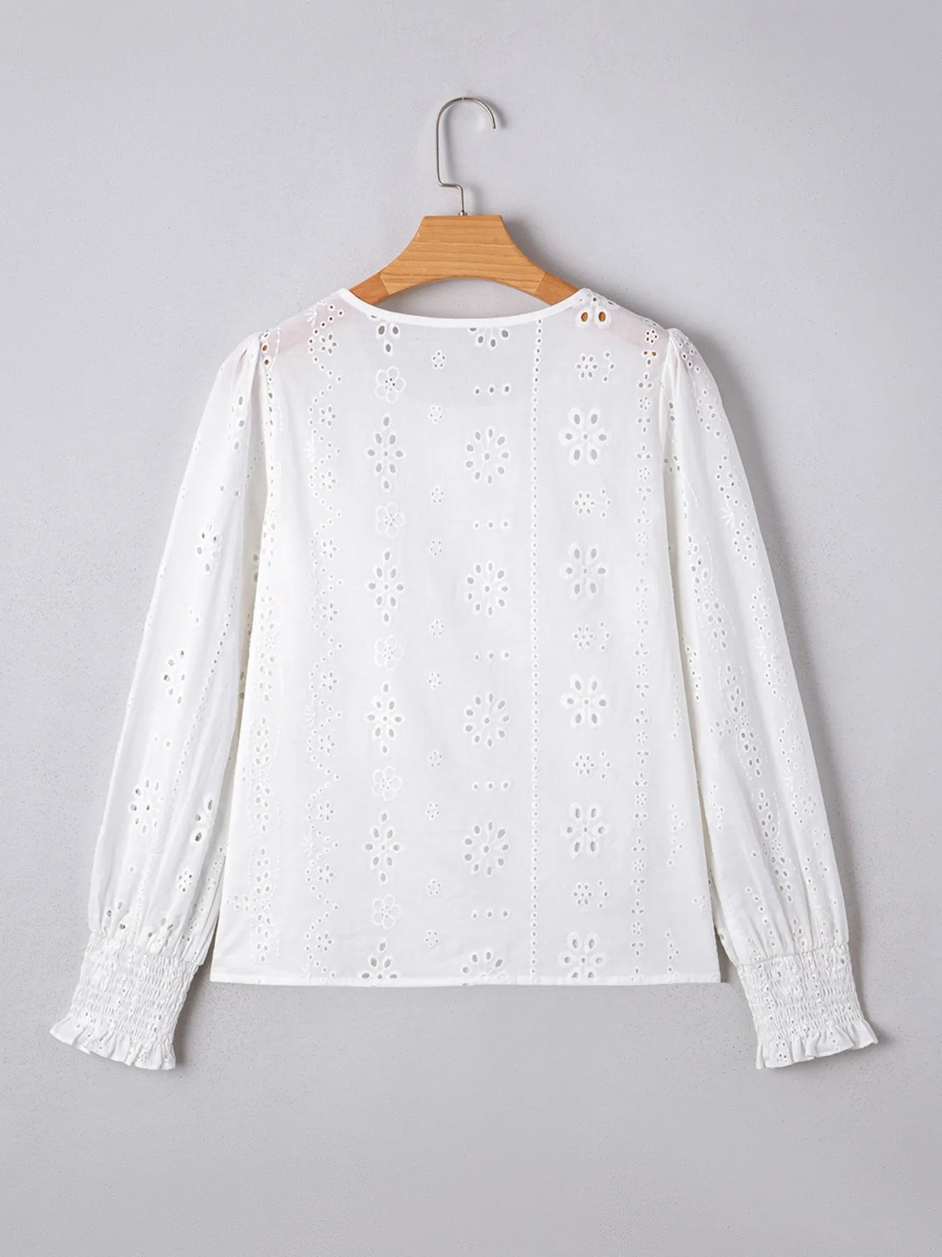 Eyelet Long Sleeve Blouse with Elastic Cuffs - MAD RUFFI