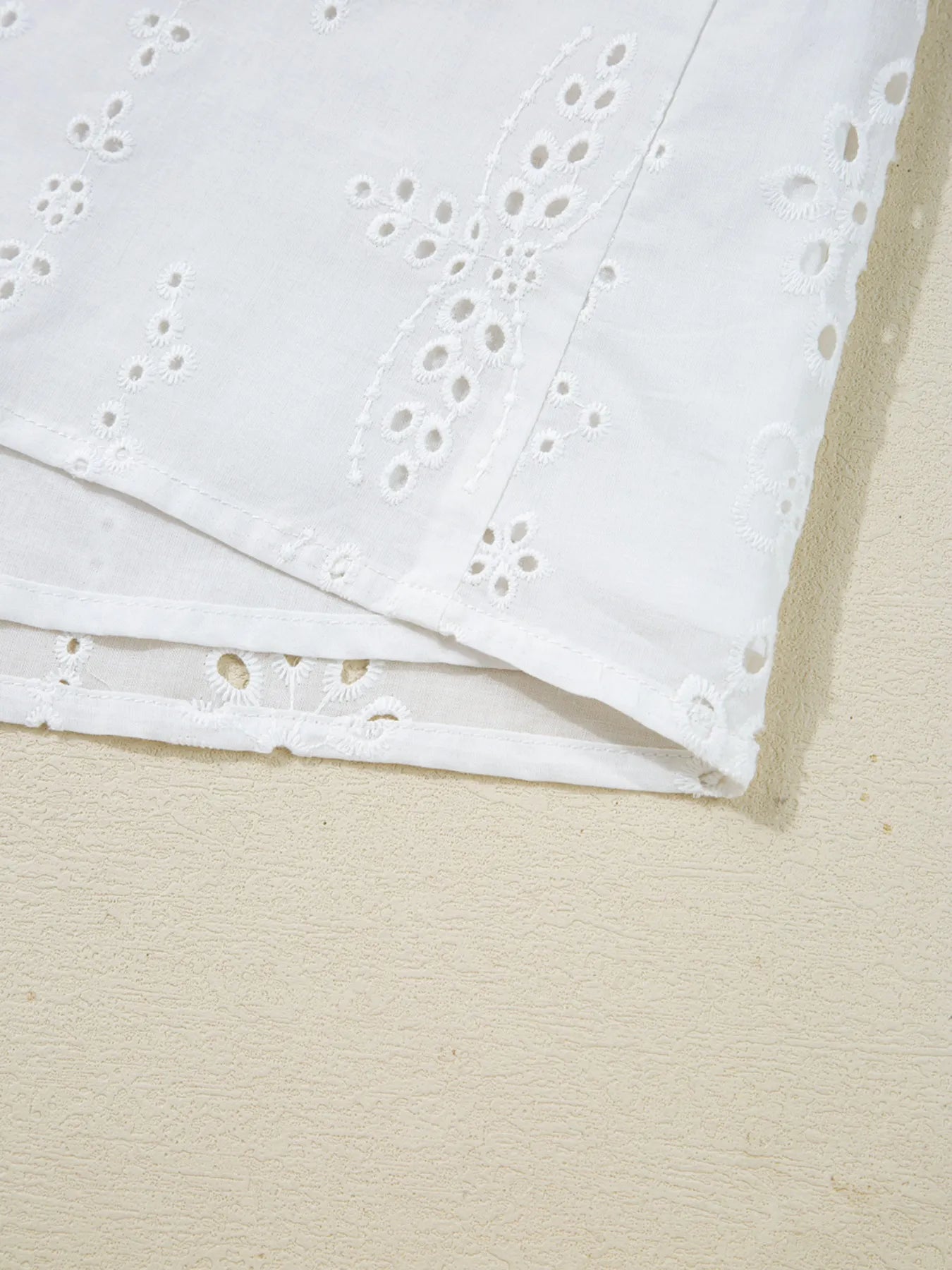 Eyelet Long Sleeve Blouse with Elastic Cuffs - MAD RUFFI