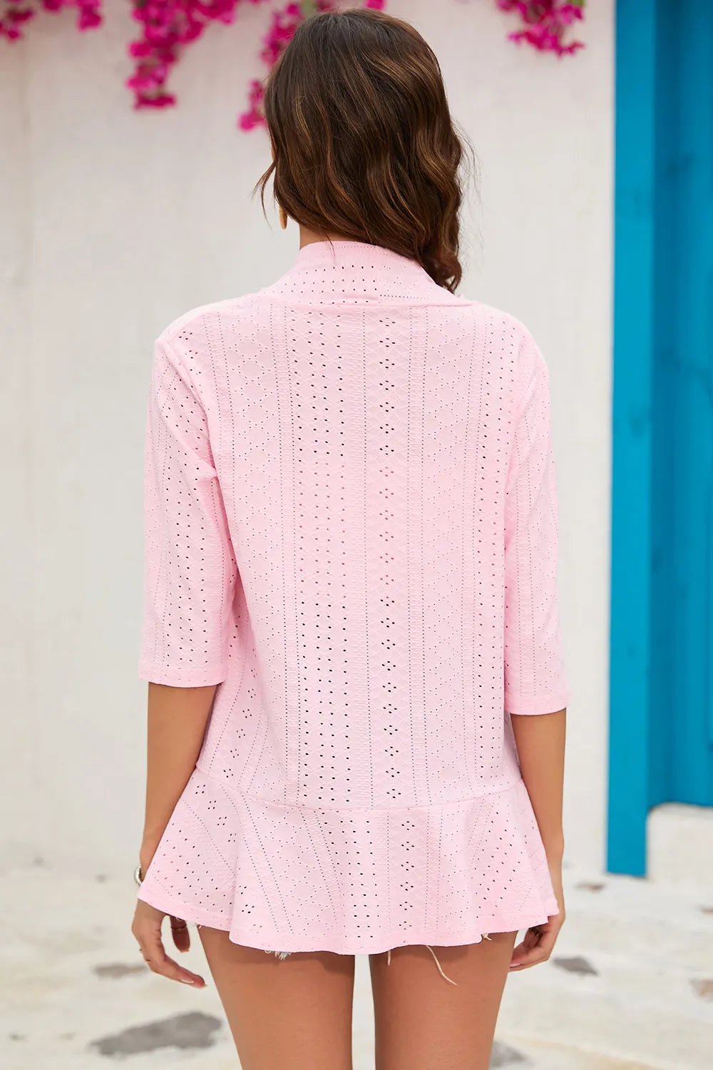 Eyelet Open Front Cardigan - MAD RUFFI