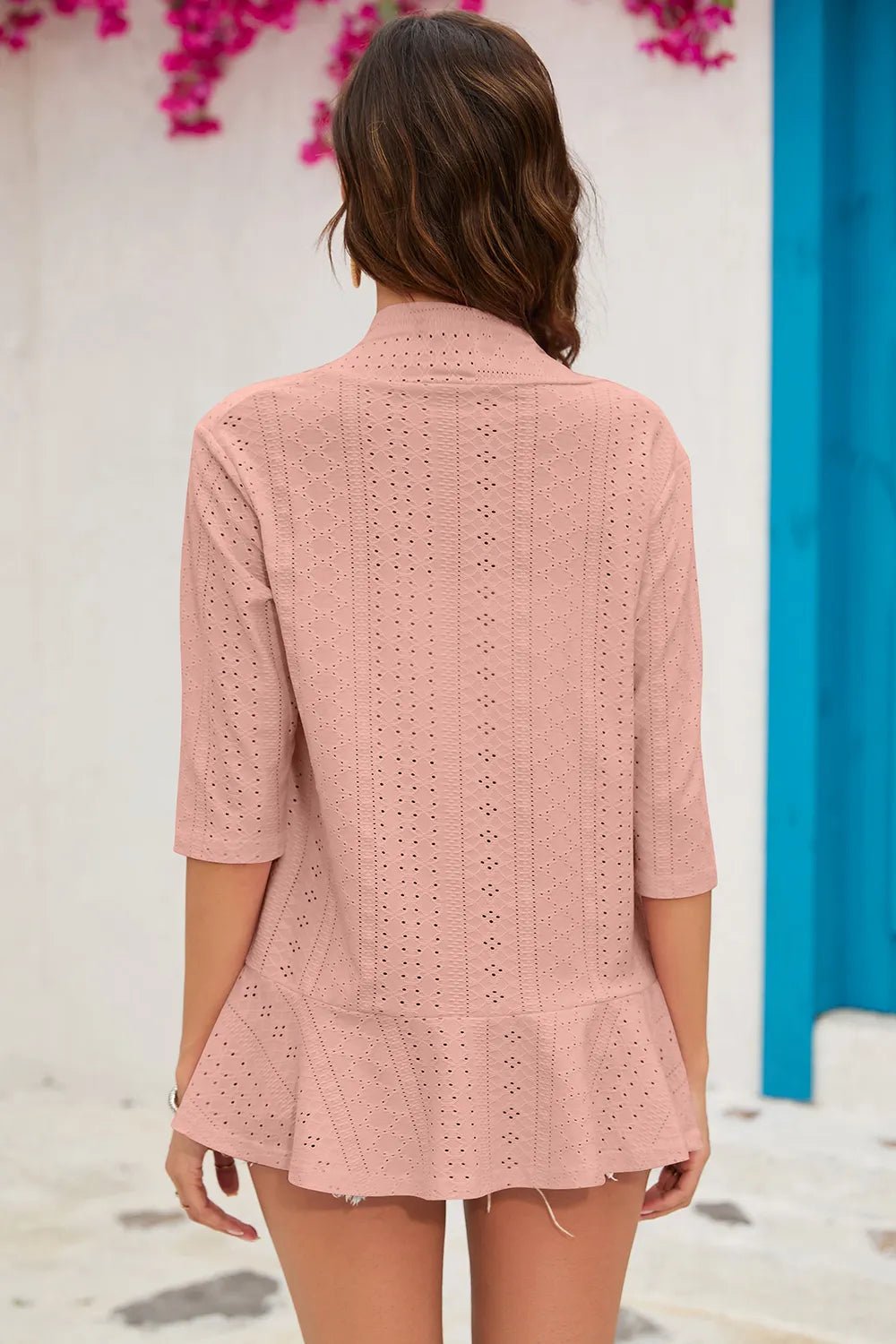 Eyelet Open Front Cardigan - MAD RUFFI