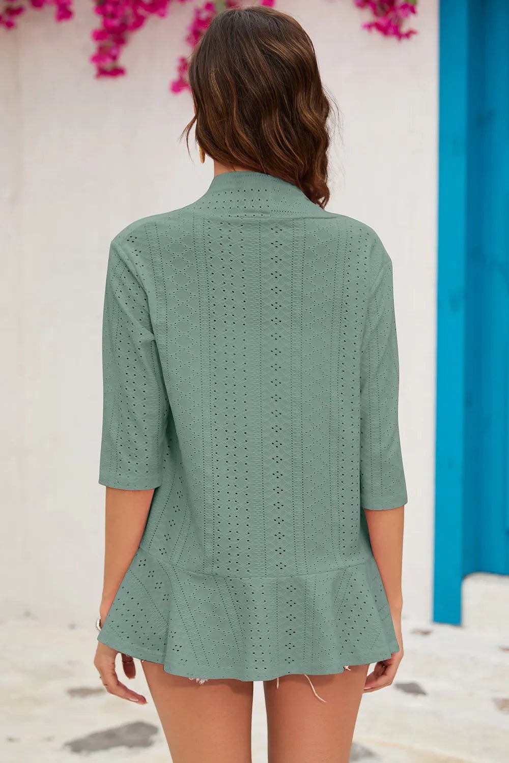 Eyelet Open Front Cardigan - MAD RUFFI