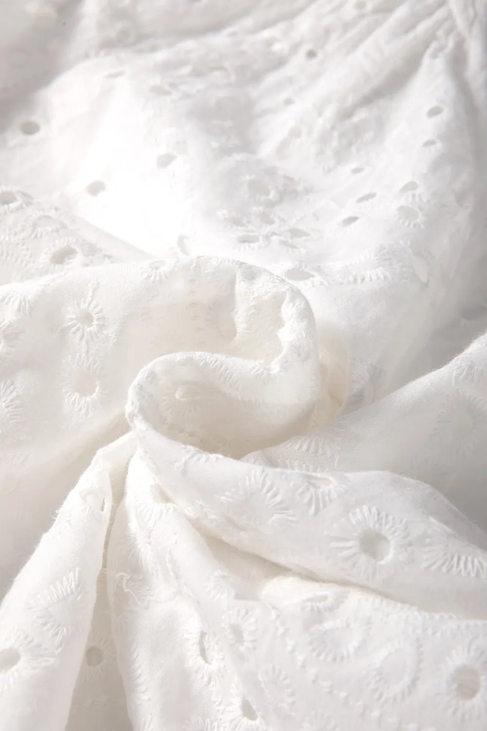 Eyelet V - Neck Long Sleeve Blouse - MAD RUFFI