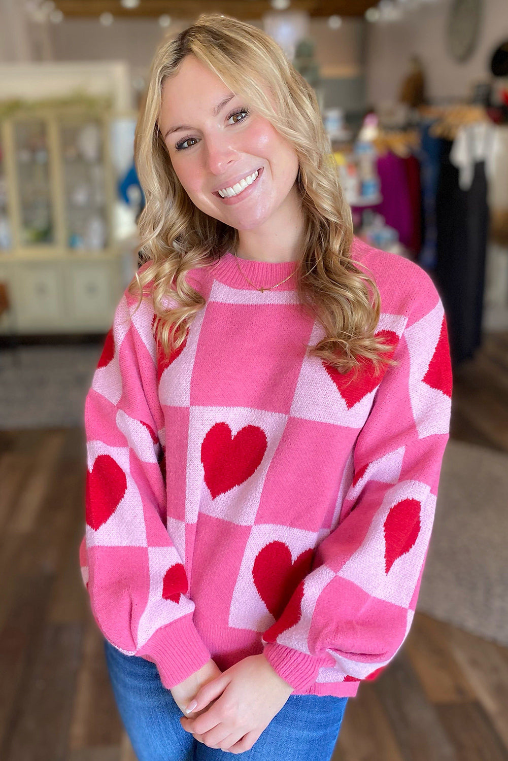 Pink Love Heart Checkered Gredered Greater