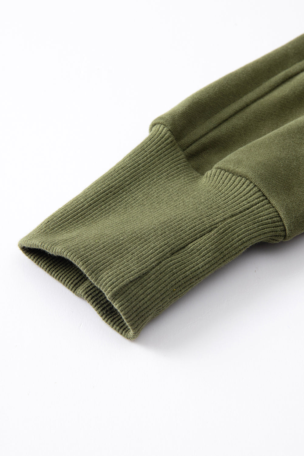 Smoke Green Zip Up Stand Collar Ribbed Thumbhole Sleeve Sweatshirt