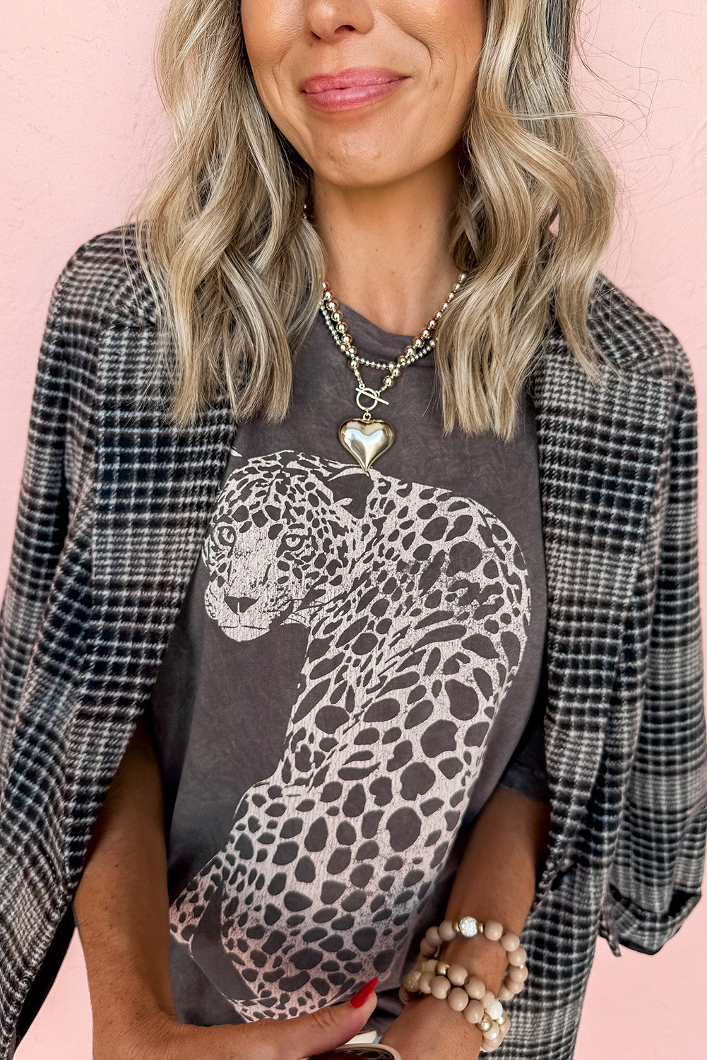 Medium Grey Vintage Cheetah Print Mineral Washed Tee