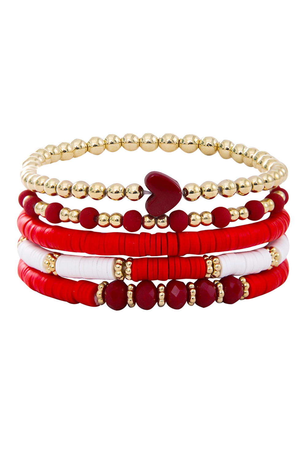 Feurig rotes Perlenherz-Stapelarmband für trendigen Stil