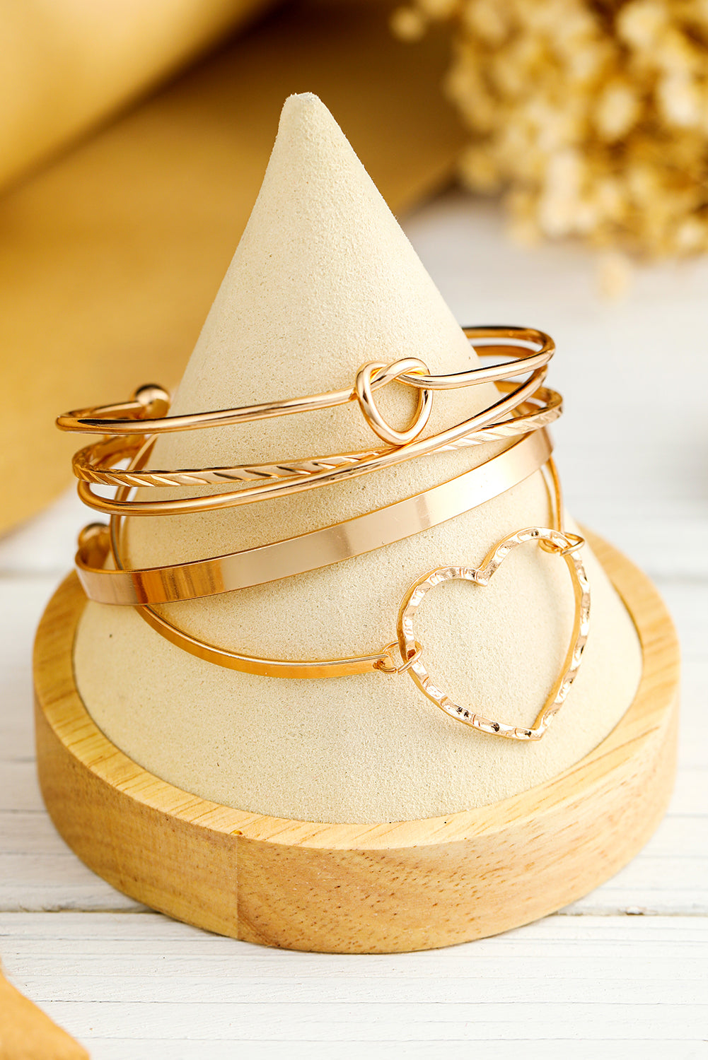 Charming Gold Heart Knot Multi-Layer Cuff Bracelet Set