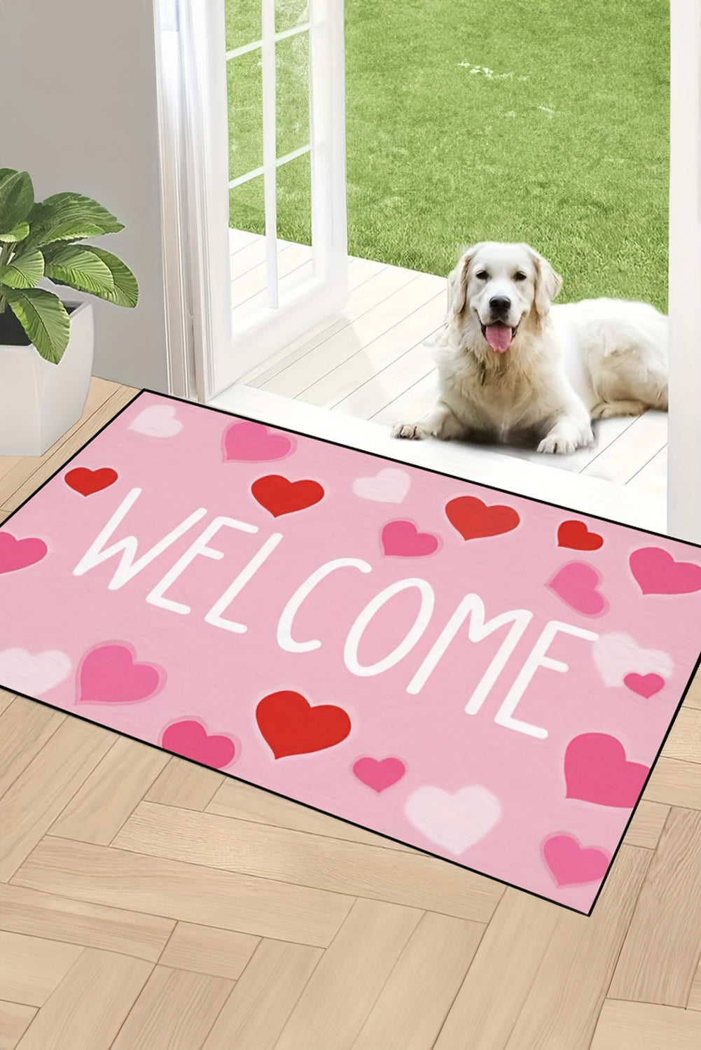 Pink Valentines Heart Pattern WELCOME Printed Non-Slip Door Mat