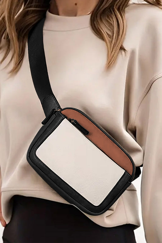 Bloc de couleur blanc Borde à caraure réglable PU en cuir crossbody