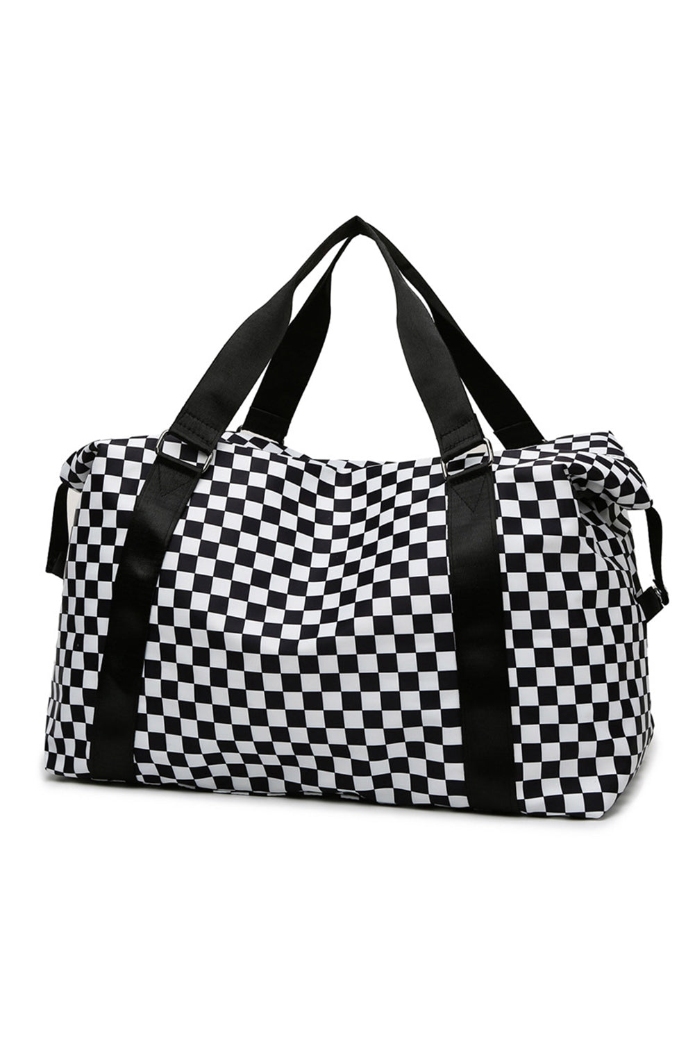 Black Checkered Travel Portable Large Capacity Duffle Bag