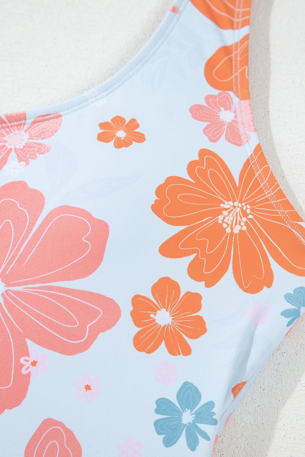 Vibrant Orange Floral Backless One-Piece Swimsuit