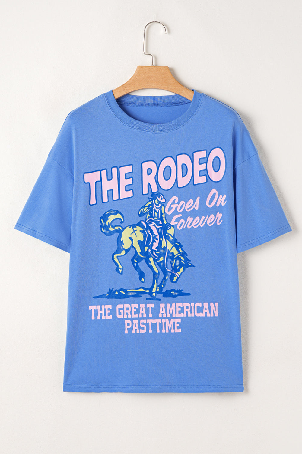 Himmelblaues T-Shirt mit Rodeo-Buchstabengrafik