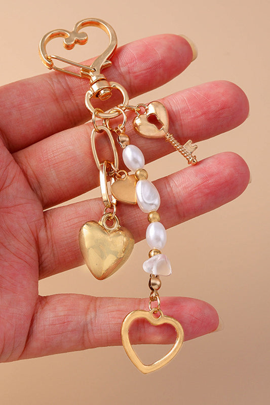 Gold Pearl Heart Aesthetic Charm Keychain for Stylish Accessory