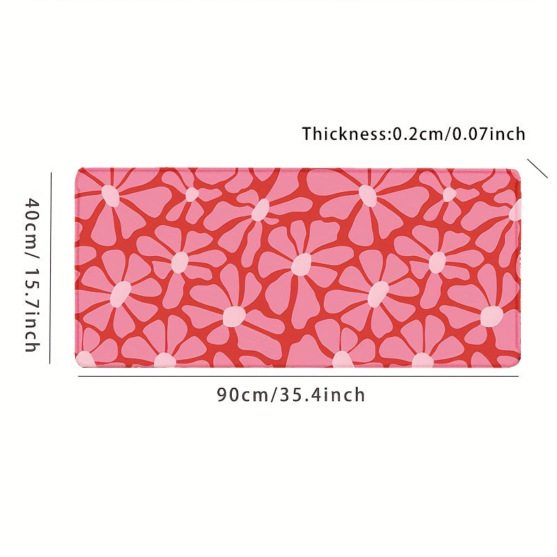 1pc Boho Flowers Large Mouse Pad, 89.92x39.88 cm, Aesthetic Pink Desk Mat, Non-Slip Rubber Base, Ergonomic Office Keyboard Pad, Computer Mouse Accessory, Ideal Gift for Teens, Boyfriend, Girlfriend