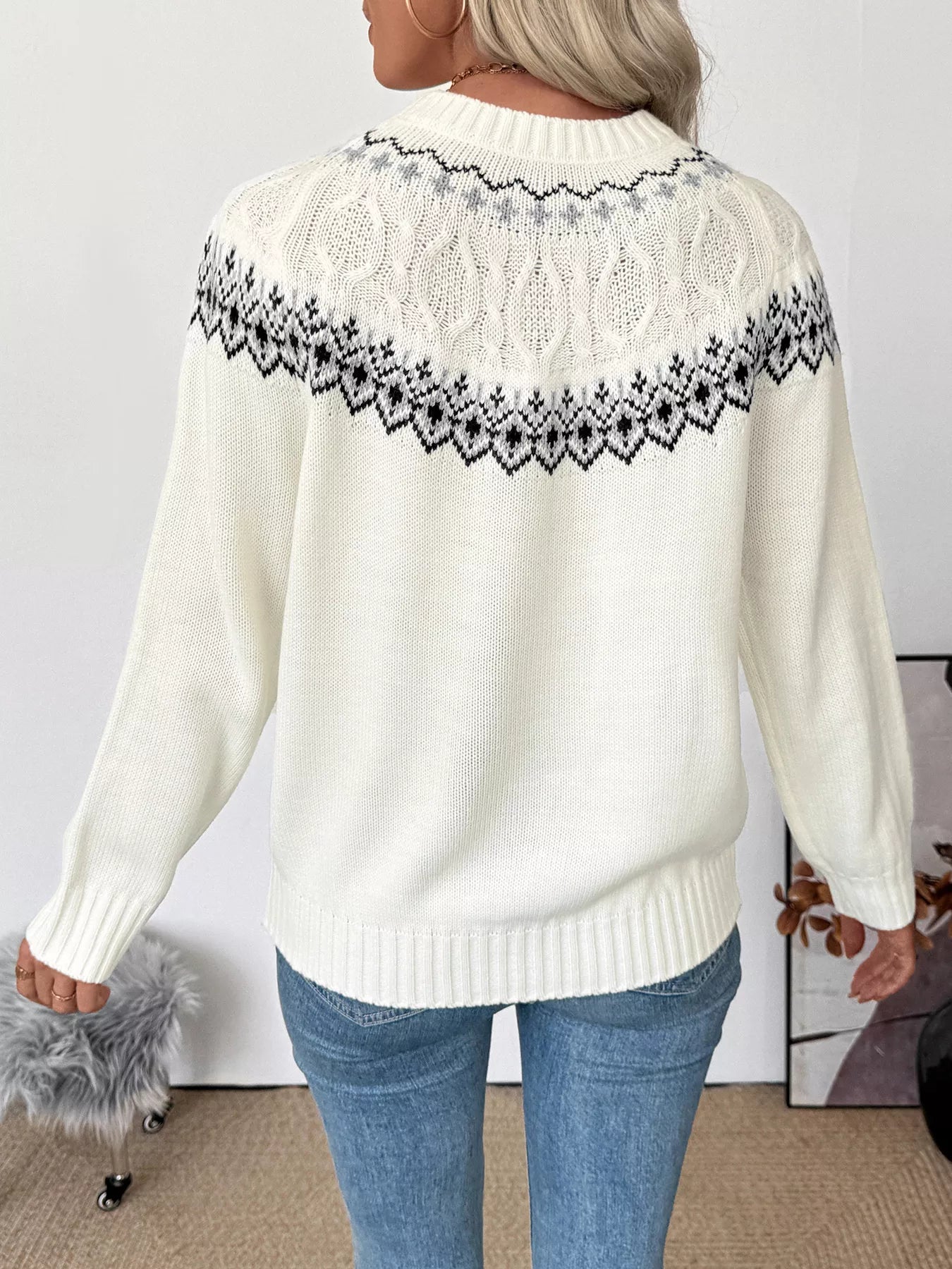 Fair Isle Pattern Round Neck Sweater - MAD RUFFI