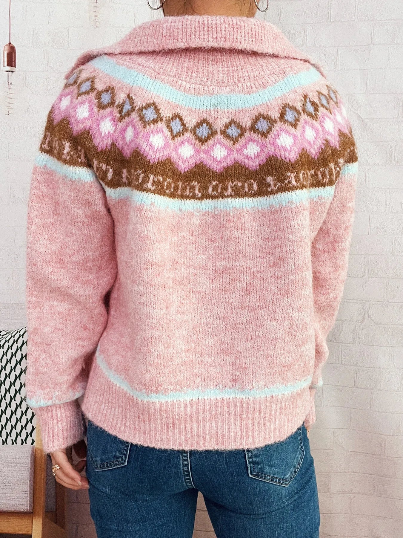 Fair Isle Pattern Zip - Up Cardigan - MAD RUFFI