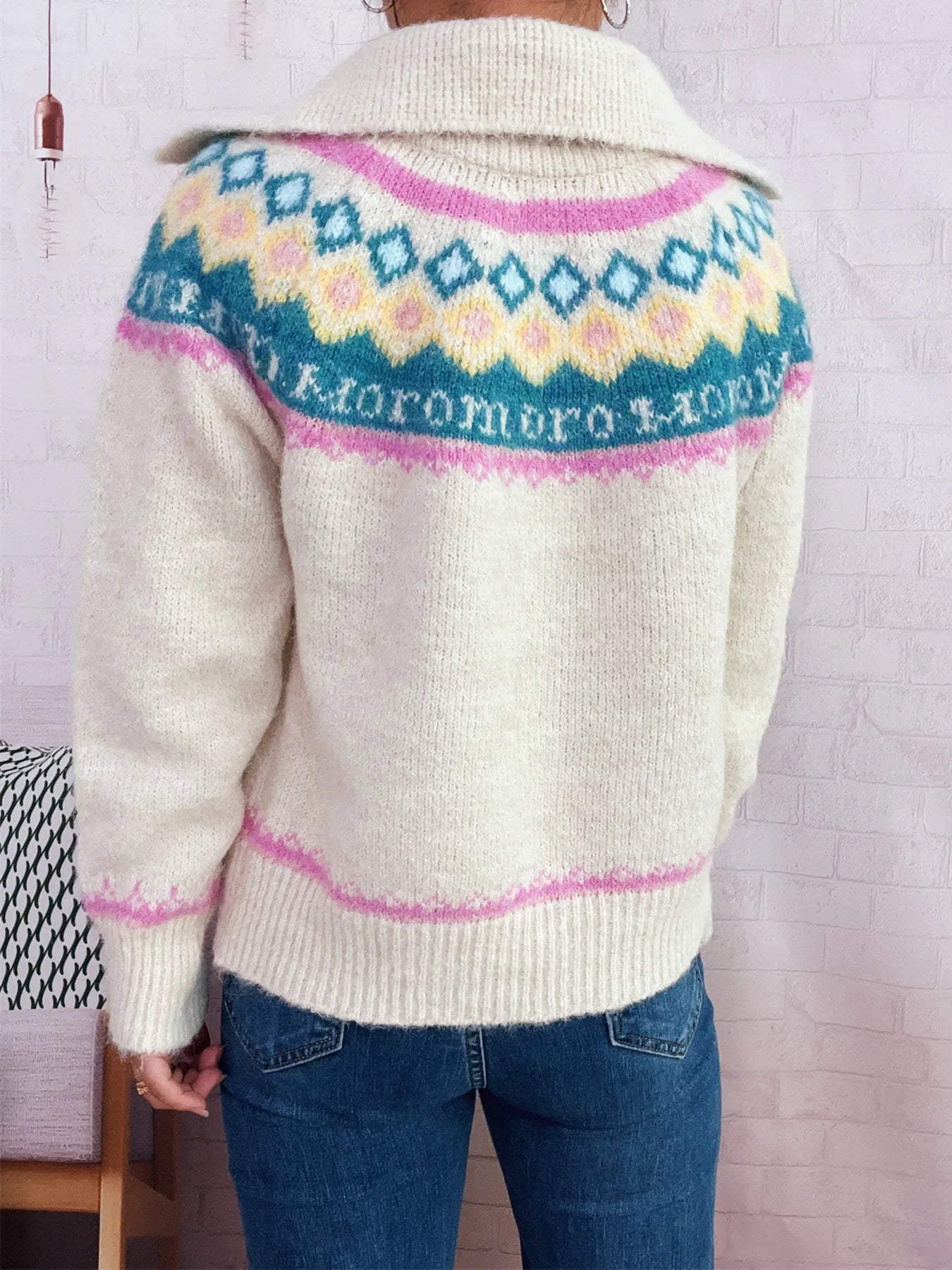 Fair Isle Pattern Zip - Up Cardigan - MAD RUFFI