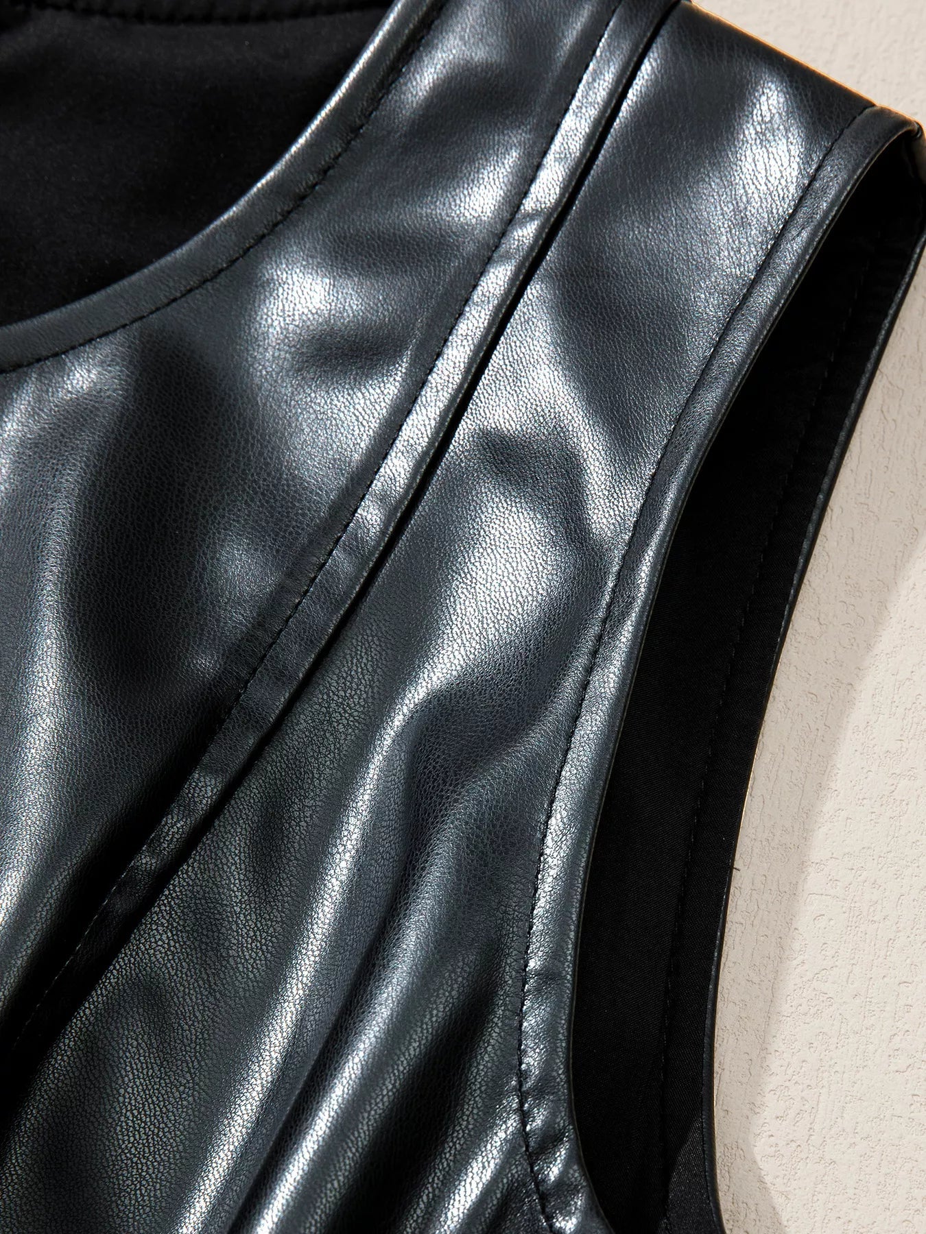 Faux Leather Ruffle Hem Sleeveless Mini Dress - MAD RUFFI