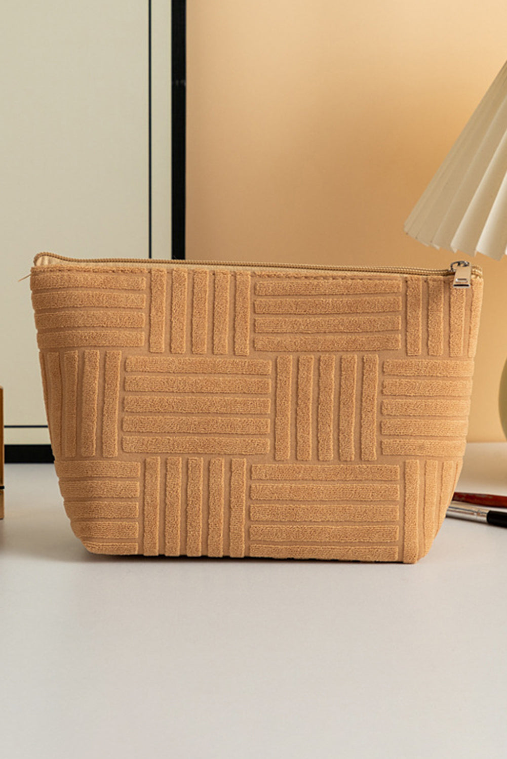 Chic Dark Green Textured Zipper Makeup Organizer - MAD RUFFI