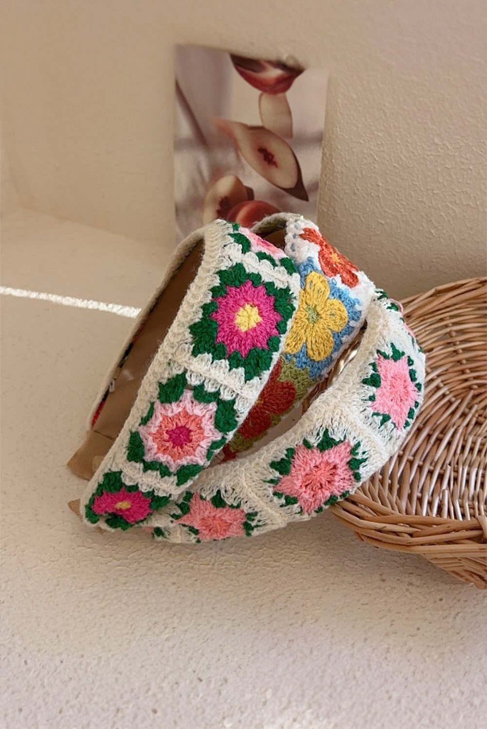 White Boho Crochet Flower Wide Headband