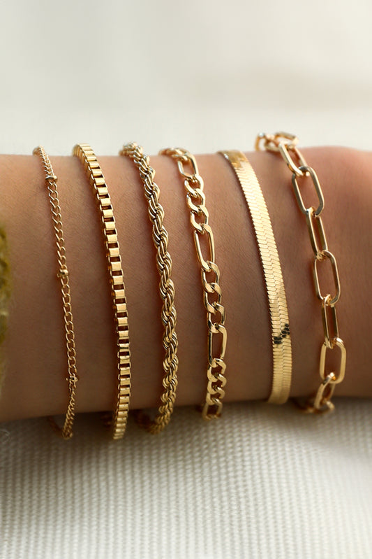 Goldenes, mehrlagiges, verstellbares Kettenarmband-Set für Damen