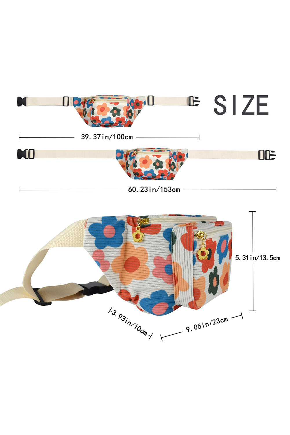 Khaki Colorful Flower Print Ribbed Waist Belt Bag