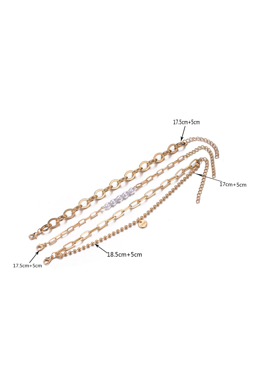 Gold Pearl Link Chain Love Alloy Bracelet for Elegant Style