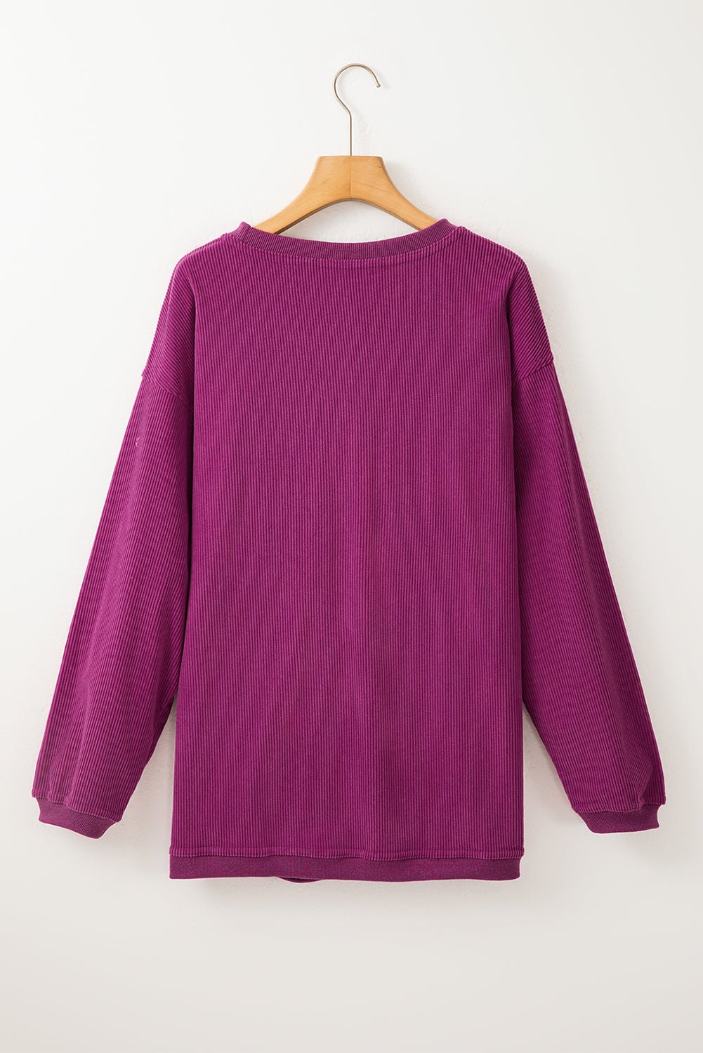 Festival Fuchsia Plain Drop Sleeve Rib Knit Oversized Sweatshirt - MAD RUFFI