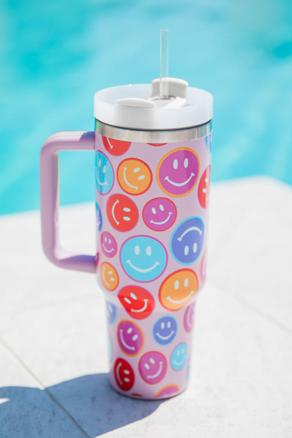 Fiery Red 40oz Rainbow Smiley Face Tumbler with Handle - MAD RUFFI