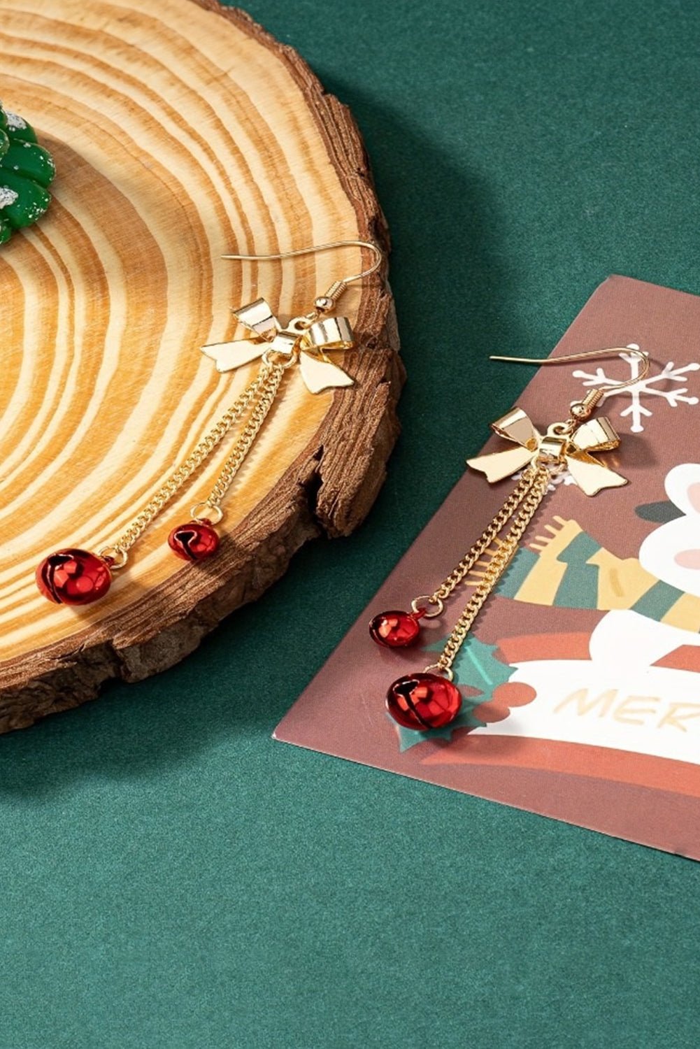 Fiery Red Bow Christmas Jingle Bell Dangle Earring - MAD RUFFI