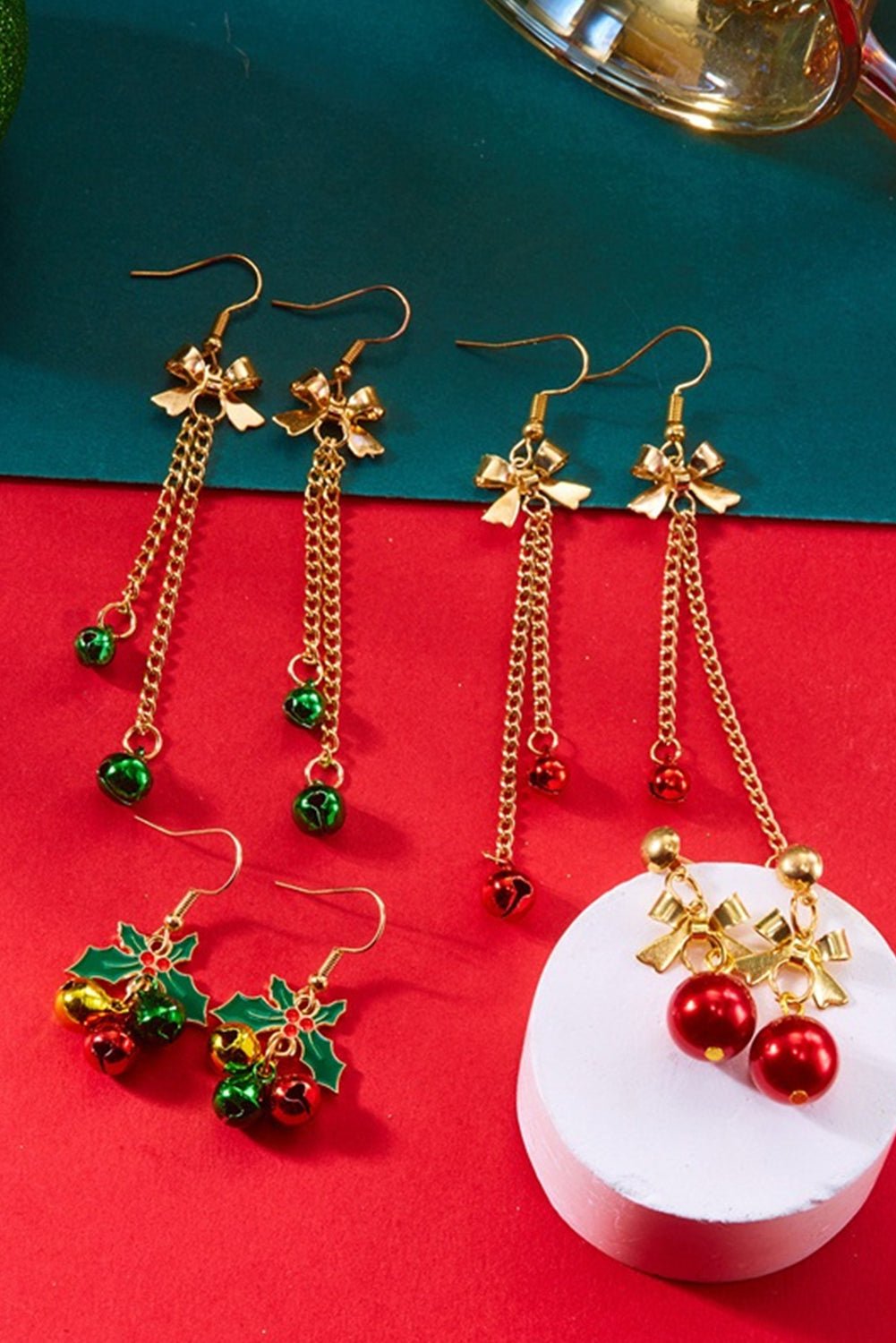 Fiery Red Bow Christmas Jingle Bell Dangle Earring - MAD RUFFI