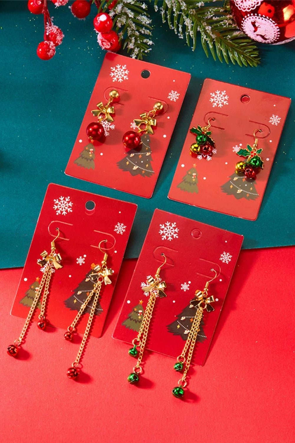 Fiery Red Bow Christmas Jingle Bell Dangle Earring - MAD RUFFI