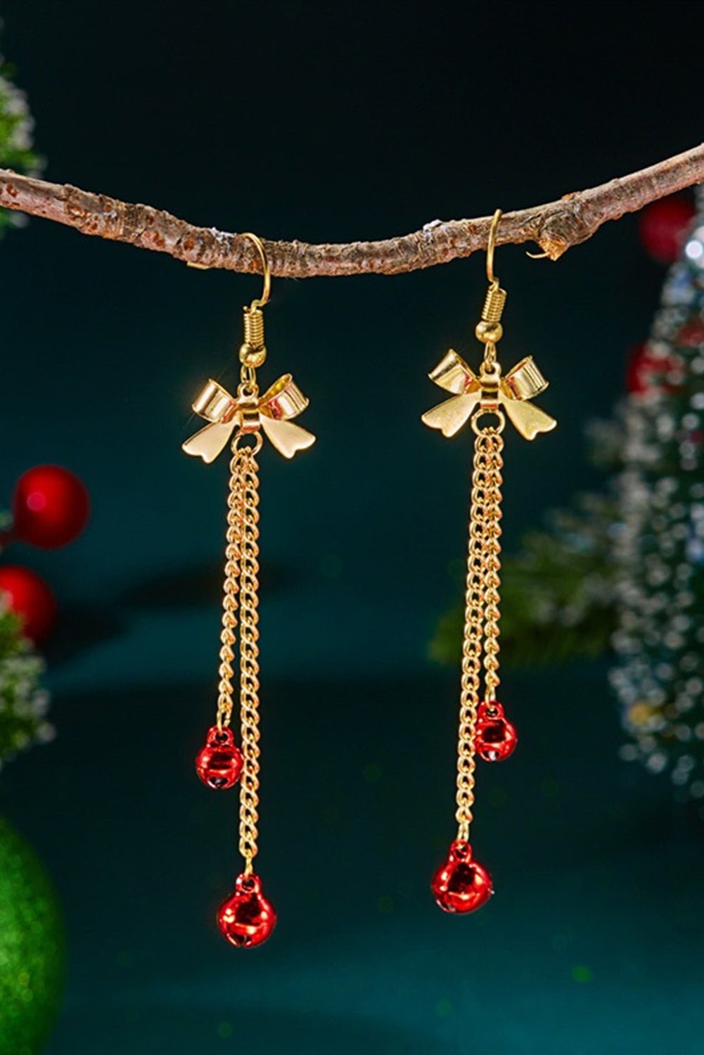 Fiery Red Bow Christmas Jingle Bell Dangle Earring - MAD RUFFI